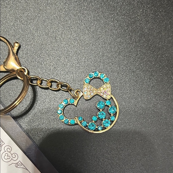 Gold and Teal Keychain with Card and Holder - Picture 2 of 2